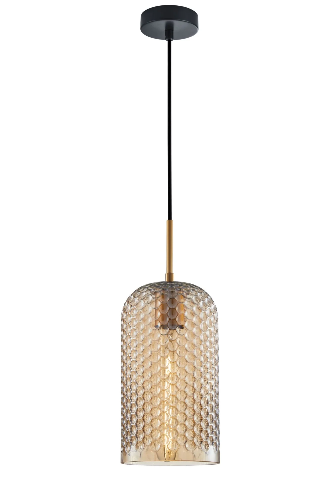 Grote 6-lichts eettafelhanglamp messing met amber glazen bollen