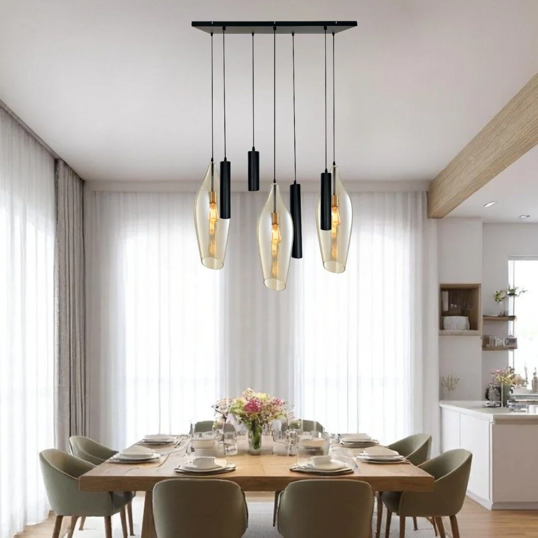 Mix and Match 23 Belezza Cognac met Yora zwart rechthoek 80cm 7-lichts
