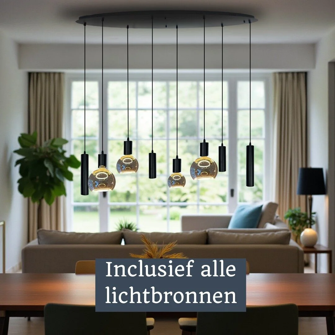 Mix and Match 52 Segula Smoke met Yora zwart ovaal 140cm 8-lichts - 1