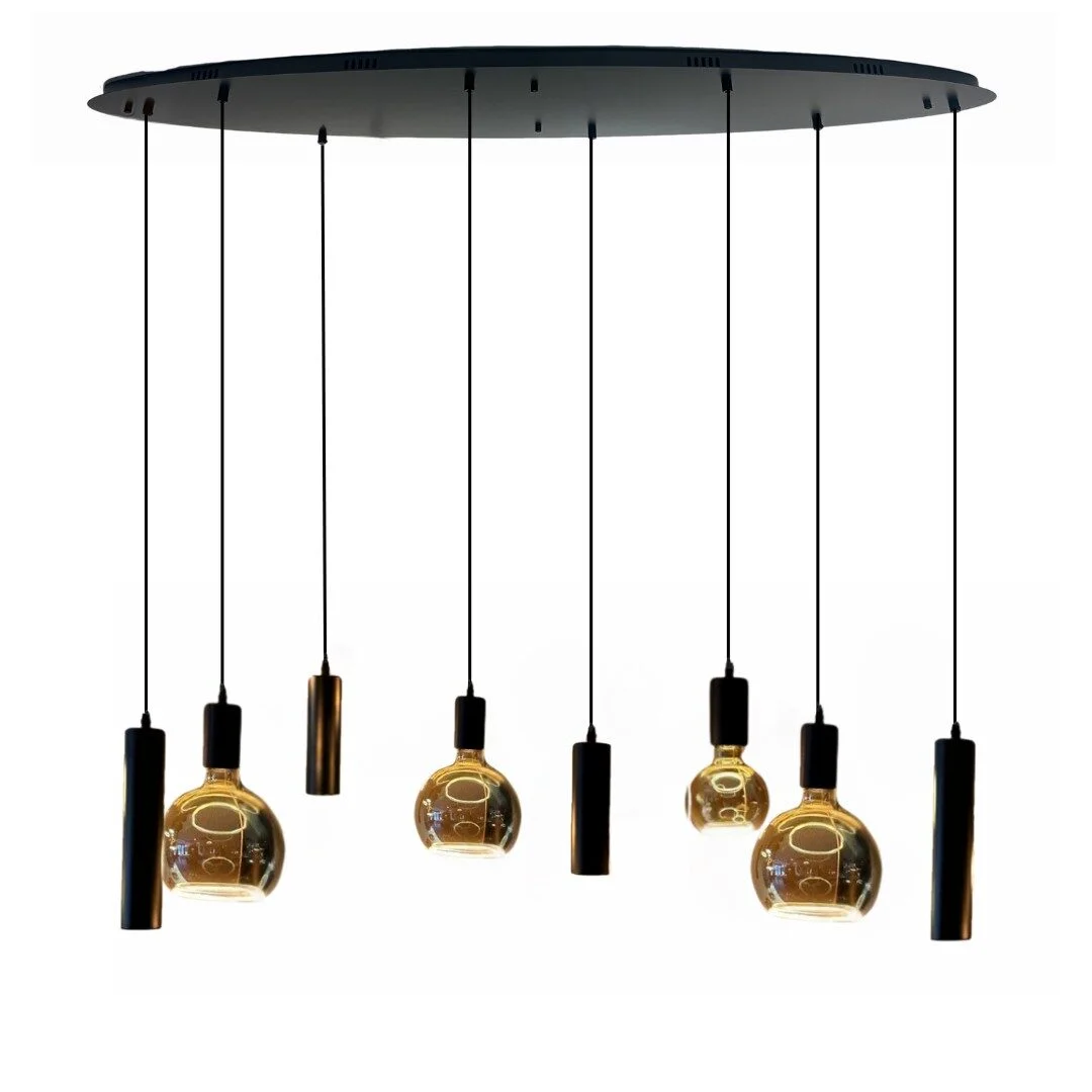 Mix and Match 52 Segula Smoke met Yora zwart ovaal 140cm 8-lichts - product