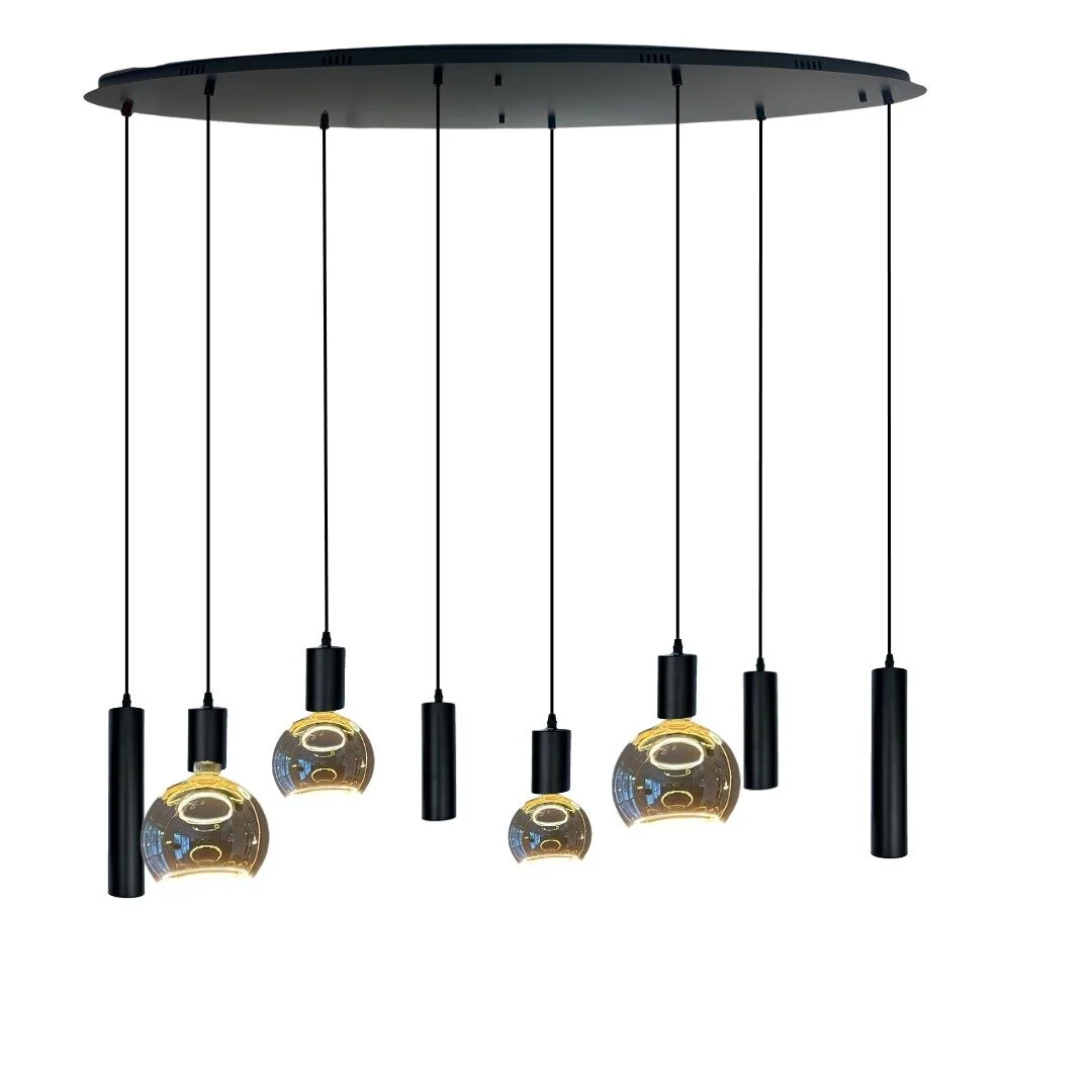 Mix and Match 52 Segula Smoke met Yora zwart ovaal 140cm 8-lichts - product
