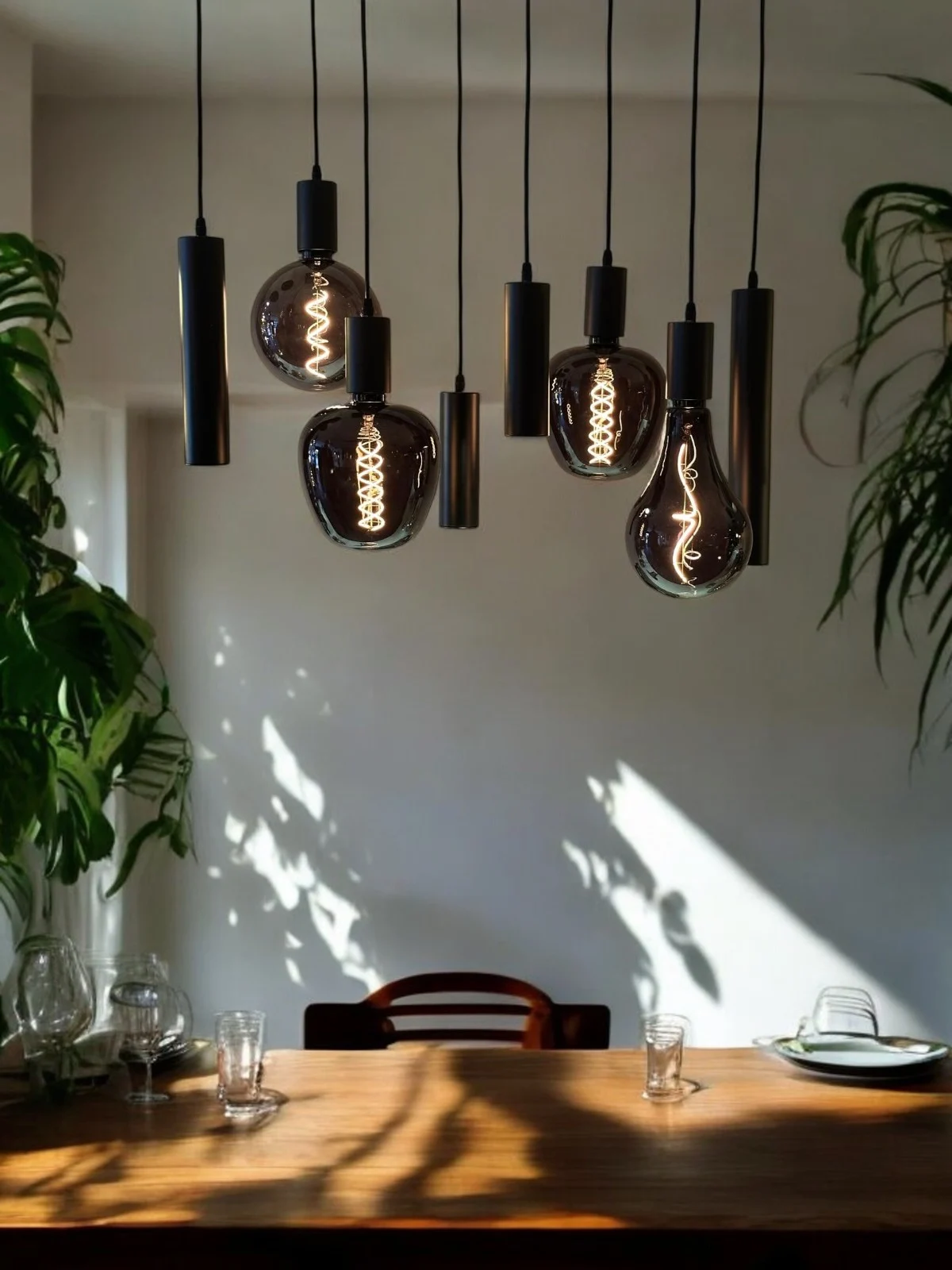 Mix and Match 7 Smoke spiraal groot E27 met Yora zwart rechthoek 8-lichts