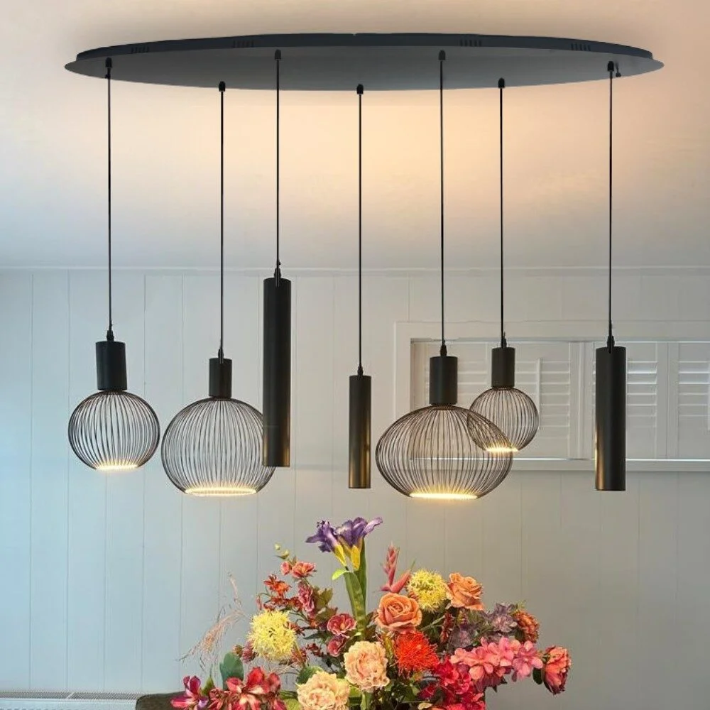 Mix and Match 90 Segula Filo Black met Yora zwart Ovaal 140cm 7-lichts