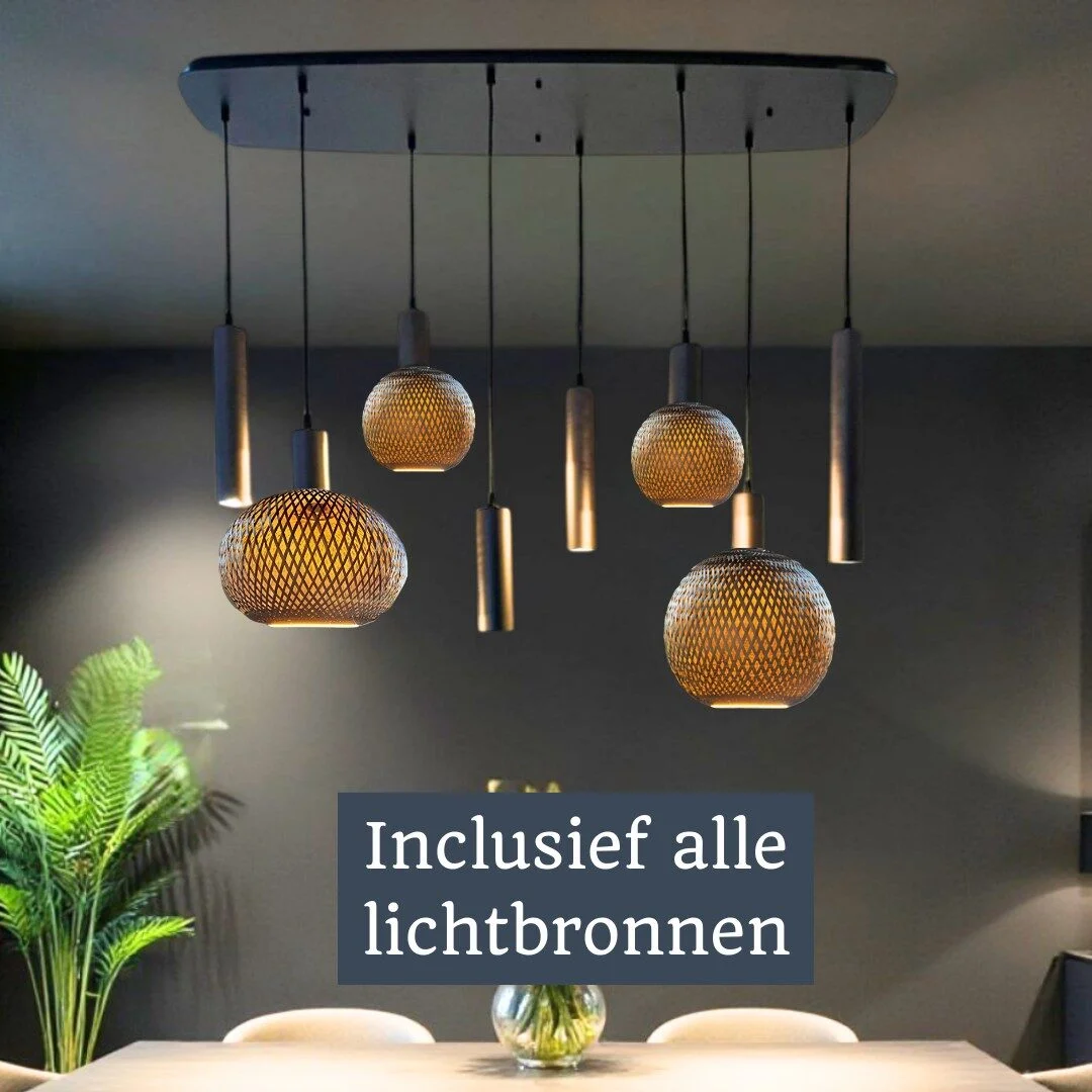 Mix and Match 93 Segula Bamboo Bronze met Yora bruin Deens Ovaal 120 cm 8-lichts (1)