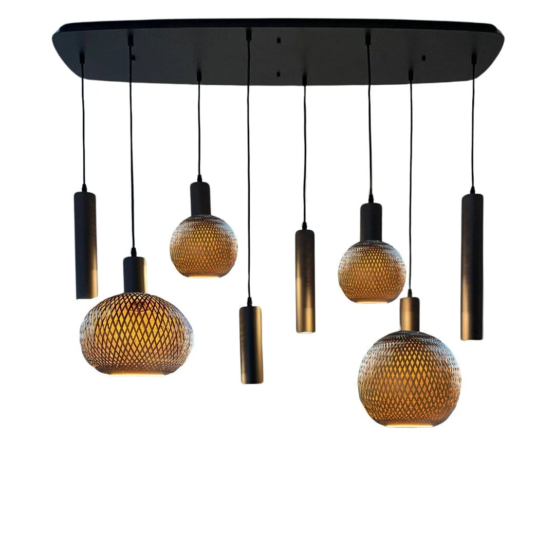 Mix and Match 93 Segula Bamboo Bronze met Yora bruin Deens Ovaal 120 cm 8-lichts - product (1)