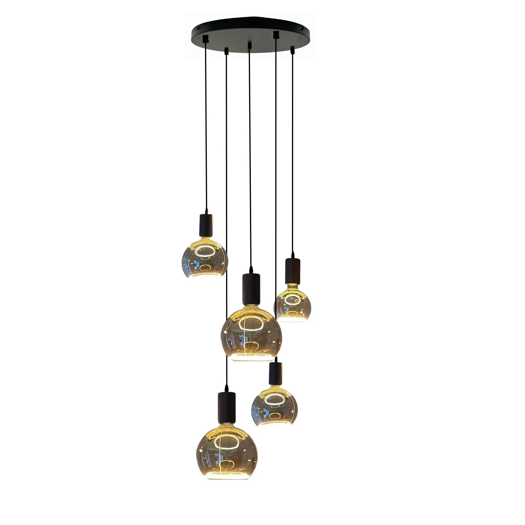 Mix and Match 95 Segula smoke met Yora zwart Rond 40cm 5-lichts - product