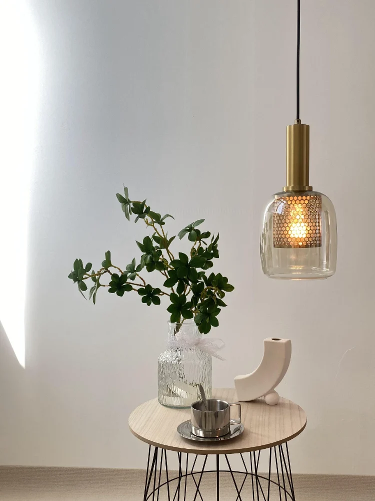 Glazen hanglamp Jill koper met cognac glas